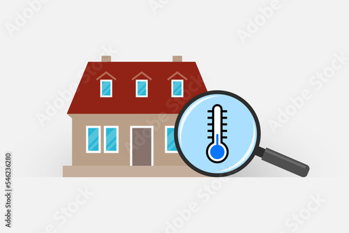 House and magnifier with thermometer icon indicating low temperature