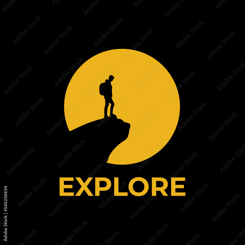 Silhouette Man on a cliff logo template graphic vector Silhouette Man on a cliff logo template graphic vector