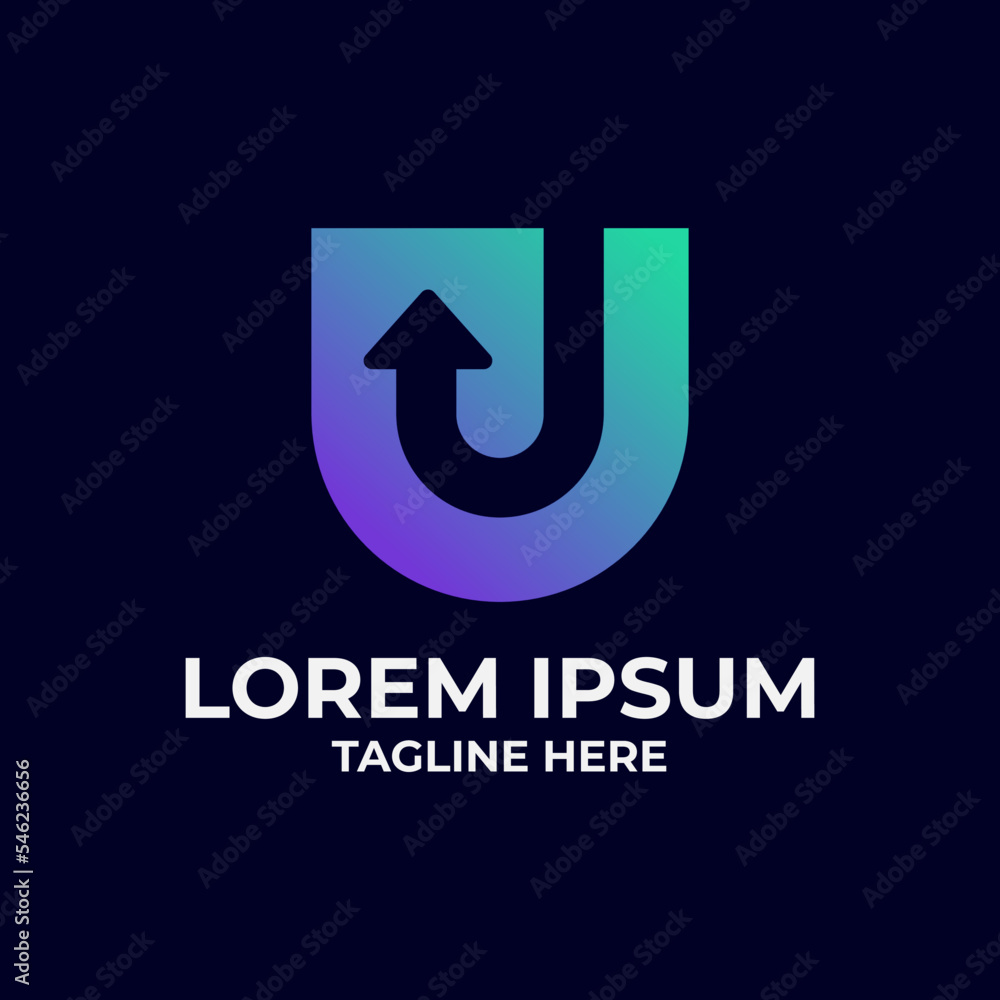 U letter logo with arrows. Vector bright gradient font for sport labels, bets headlines, multimedia posters, business cards etc U letter logo with arrows. Vector bright gradient font for sport labels, bets headlines, multimedia posters, business cards etc