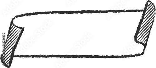 Chalk style sketchy ribbon vector illustration. Hand drawn elegant banner with curved ribbon sketch and curled doodle flag for vintage cafe board menu design