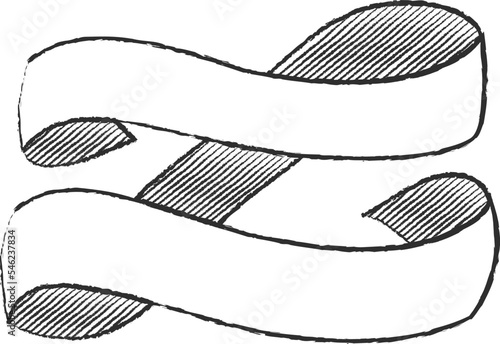 Chalk style sketchy ribbon vector illustration. Hand drawn elegant banner with curved ribbon sketch and curled doodle flag for vintage cafe board menu design