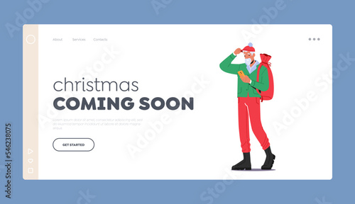 Trendy Xmas Father Noel Landing Page Template. Stylish Santa Claus Christmas Character Wear Hipster Clothes Illustration