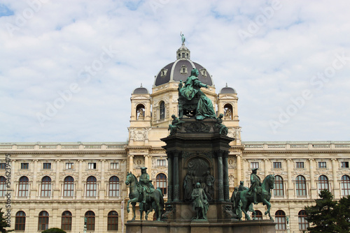 Facade of the Natural History Museum and statues of Empress Maria Theresa (ruler of the Habsburg dominions) monument in the old town of Vienna, Austria, Central Europe. Ancient bronze statue closeup.  © Daniel