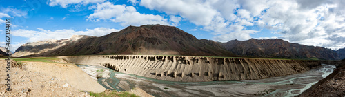 A panoramic view of the Tsarap River on the road going from Keylong to Leh, India, Altitude 4,401m photo