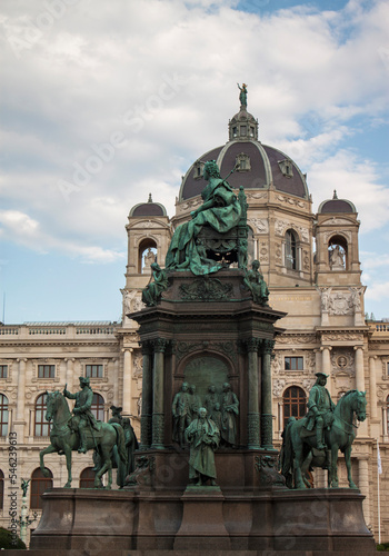 Facade of the Natural History Museum and statues of Empress Maria Theresa (ruler of the Habsburg dominions) monument in the old town of Vienna, Austria, Central Europe. Ancient bronze statue closeup.  © Daniel