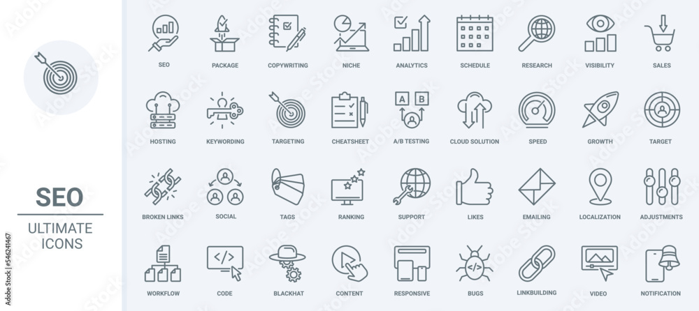 SEO, business technology thin line icons set vector illustration ...