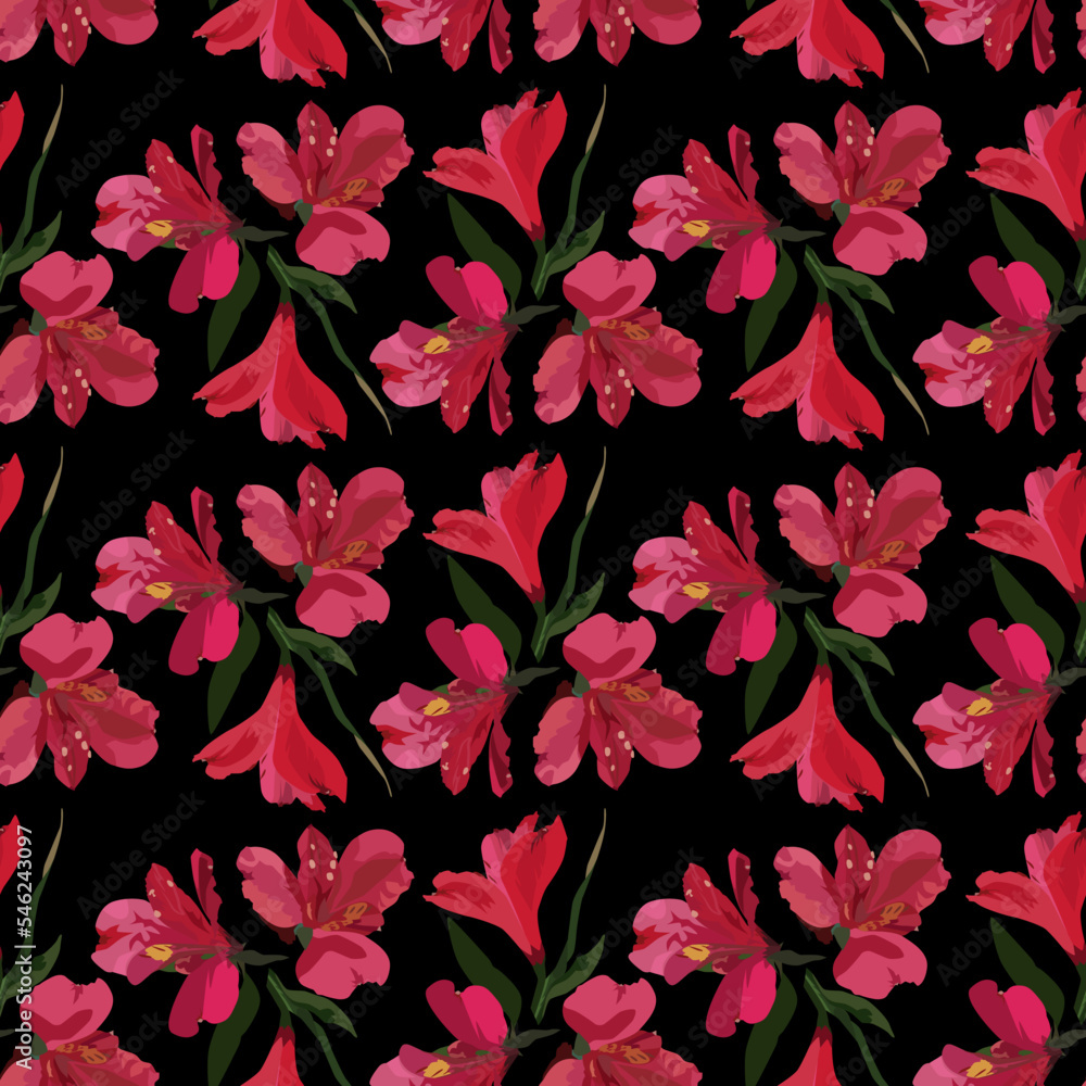 Vector seamless pattern with alstroemeria flowers. Floral background, wallpaper. Vector seamless pattern with alstroemeria flowers. Floral background, wallpaper.