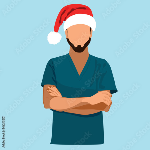 Doctor And Nurse Happy In Christmas Celebration Party, Physiology, Structure, Medical Profession, Morphology, Healthy. Vector illustration
