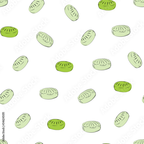 Mint caramels seamless pattern. Green lollipops. Vector illustration. Sweet candies, packaging for a pastry shop or as a gift.