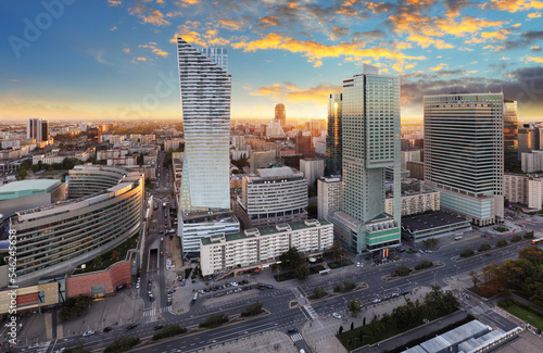 Panorama of Warsaw city sunset, Poland. photo