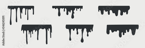 Current inks drops. Frosting cream. Paint dripping liquid. Paint flows. Melting splashes. Flowing liquid. Stencil drops. Molten chocolate. Vector illustration