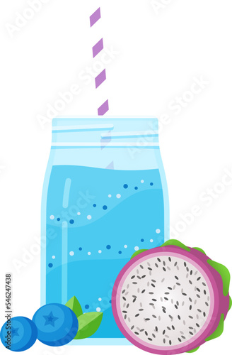 Vegeterian smoothie shake cocktail vector illustration. Glass jar with layers of sweet vitamin juice cocktail or protein shake with fresh fruits for smoothies fitness bar design