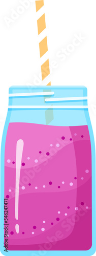 Vegeterian smoothie shake cocktail vector illustration. Glass jar with layers of sweet vitamin juice cocktail or protein shake for smoothies fitness bar design