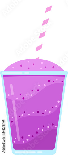 Natural fruit smoothie vector illustration. Sweet protein shake or vegeterian juicy cocktail set in glass cup with straw for smoothie social media promotion banner