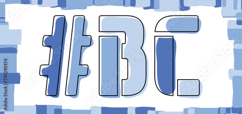 BC Hashtag. Isolate curves doodle letters. Blue colors. Hashtag #BC is abbreviation for the Canadian British Columbia for social network, Canada web resource, mobile apps.