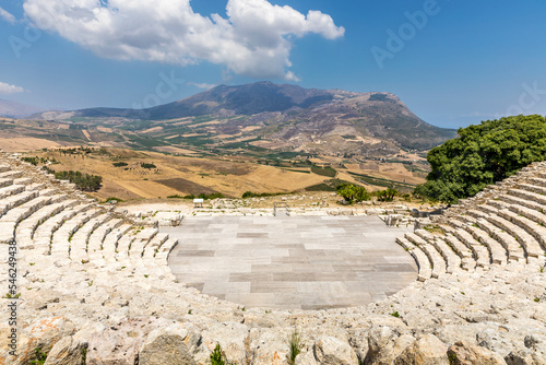 Segesta, Sicily, Italy - July 9, 2020: Ruins of the Greek Theater in Segesta, Sicily, Italy photo