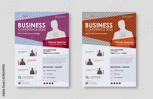  Business conference live meeting & event flyer template. Corporate invitation business workshop & abstract seminar promotion poster design. Leaflet, modern layout, pamphlet, vector flyer in A4.