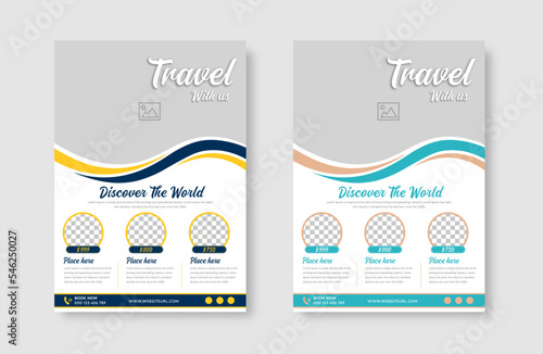 Vacation travel tour agency flyer template design layout. Summer and holiday traveling business advertisement a4 brochure flyer or poster vector template design.