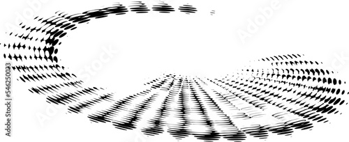 Dotted or polka dot swirl outline with offset black and white polka dots. Perforated contour. Imitation of a duplicate bottom layer. Vector. Space for copy text.