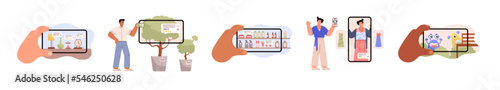 Set of scenes about augmented reality flat style, vector illustration
