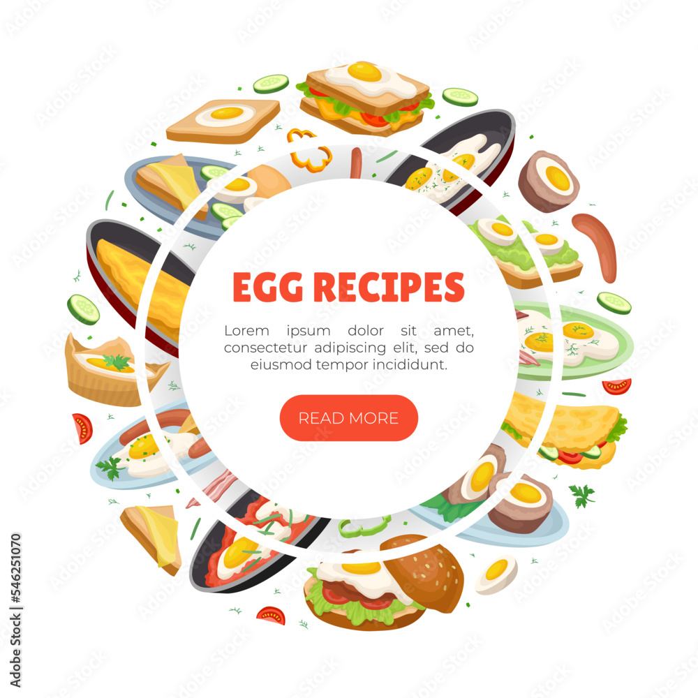 Egg Food Dish Banner Design with Omelette and Scrambled Eggs Vector Template
