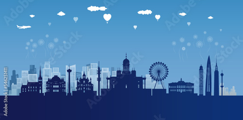 Travel landmark of Finland skyline in silhouette vector isolated cityscape panoramic.