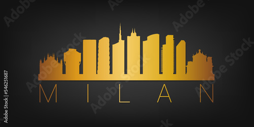 Milan, Metropolitan City of Milan, Italy Gold Skyline City Silhouette Vector. Golden Design Luxury Style Icon Symbols. Travel and Tourism Famous Buildings.