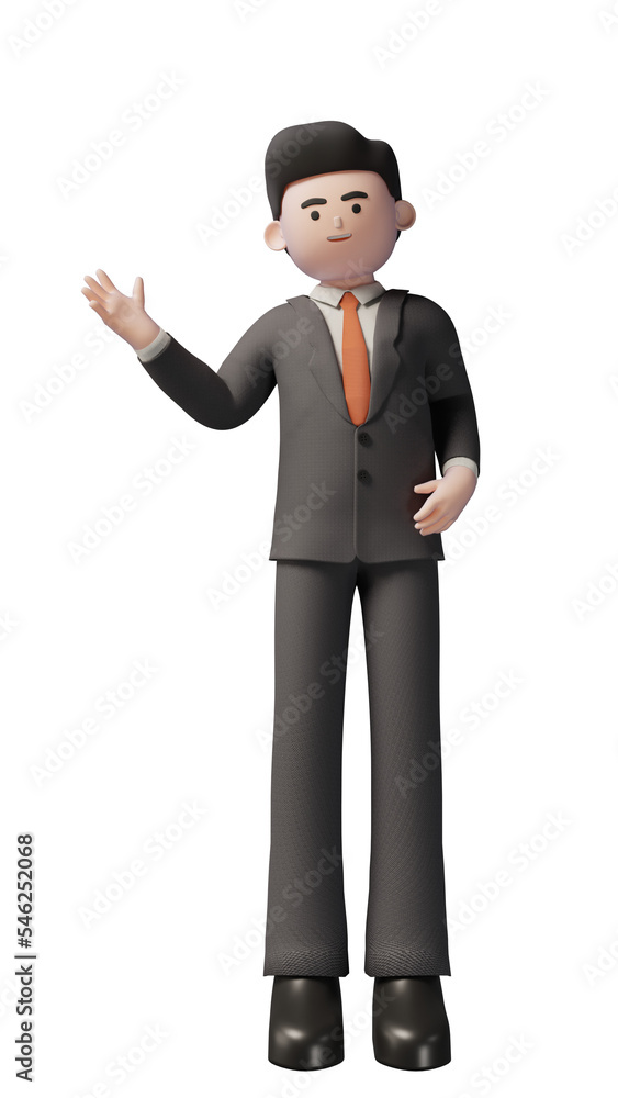 3D businessman hand pointing pose character illustration
