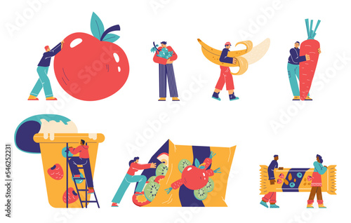 Healthy vegetarian and high fiber snacks banners, vector illustrations isolated.