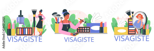 Visagiste makeup artist professional services banners flat vector illustration.
