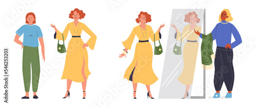 Personal fashion stylist or image maker flat vector illustration isolated.