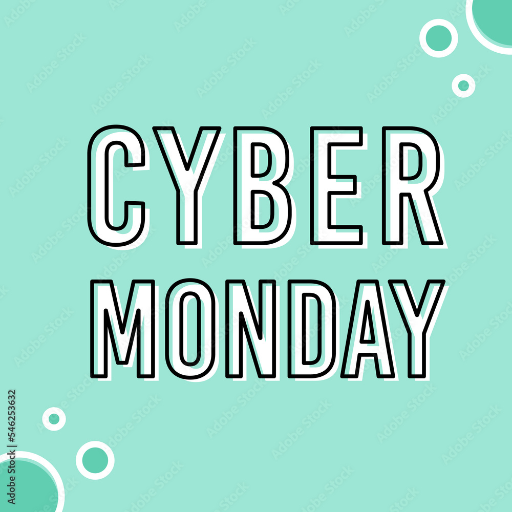 Cyber Monday banner. Minimalist text for promotion, newsletter, social media. Turquoise background. Vector illustration, flat design