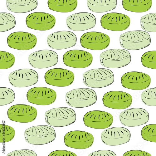 Mint caramels seamless pattern. Green lollipops. Vector illustration. Sweet candies, packaging for a pastry shop or as a gift.