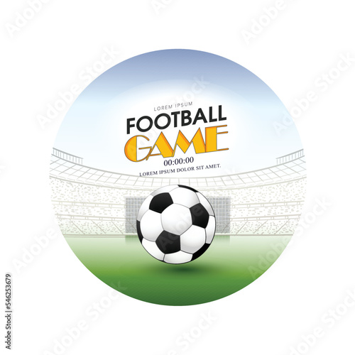 ector illustration of Football league tournament poster, Ball with football stadium background.