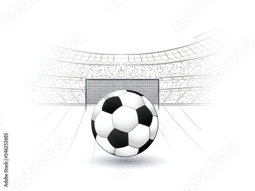 ector illustration of Football league tournament poster, Ball with football stadium background.
