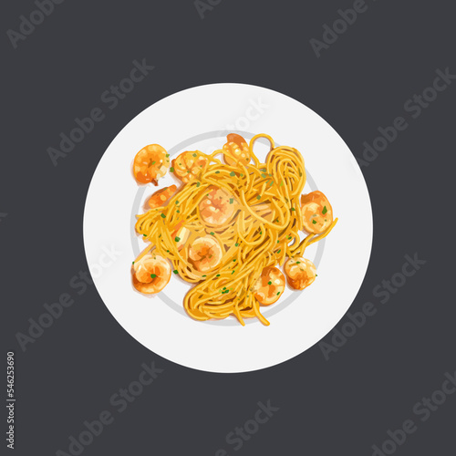 Shrimp pasta watercolor vector illustration