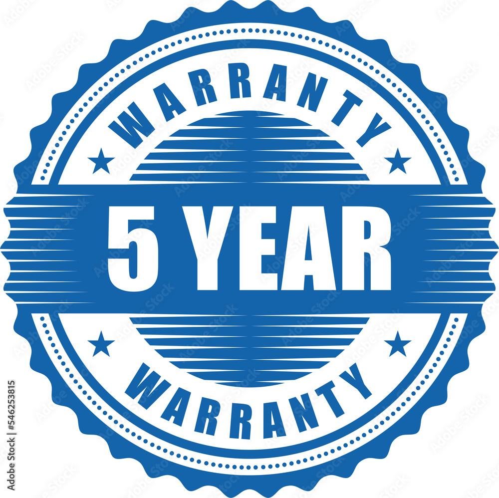5 year warranty stamp badge isolated on white background. warranty label