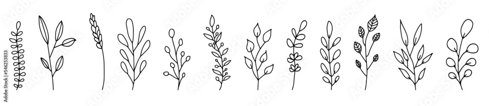 Continuous Line Drawing Set Of Plants Black Sketch of Flowers Isolated on White Background. Flowers One Line Illustration. Minimalist Prints Set.