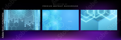 Blue technology background with hexagon pattern. Vector banner design illustration