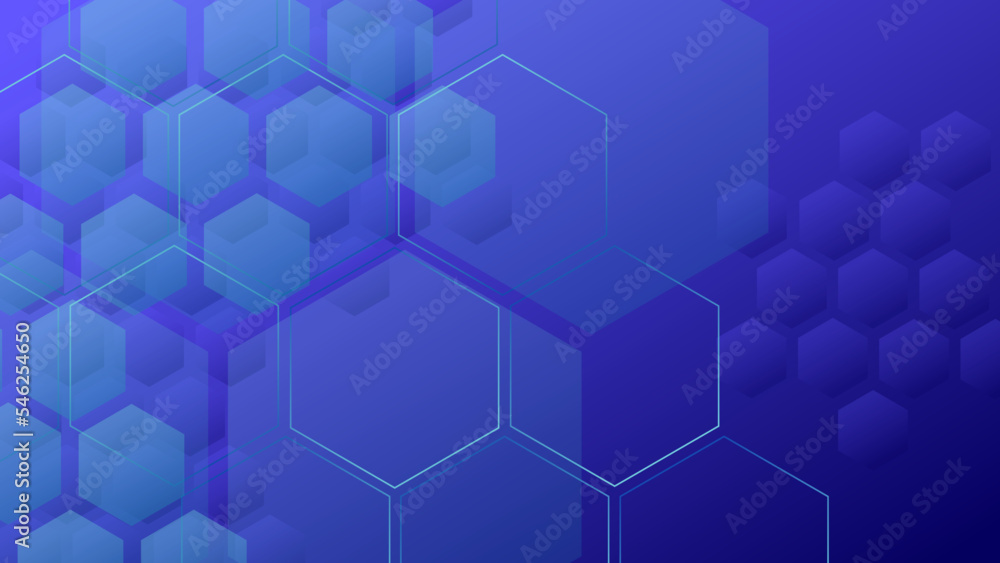 Blue technology background with hexagon pattern and lights. Abstract hexagon background for medical, technology or science design. Vector illustration