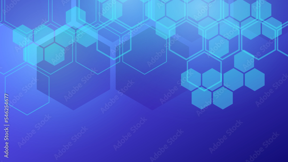 Blue technology background with hexagon pattern and lights. Abstract hexagon background for medical, technology or science design. Vector illustration Blue technology background with hexagon pattern and lights. Abstract hexagon background for medical, technology or science design. Vector illustration