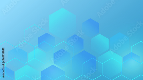 Blue technology background with hexagon pattern and lights. Abstract hexagon background for medical  technology or science design. Vector illustration