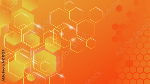 Abstract hexagonal red and orange color technology background