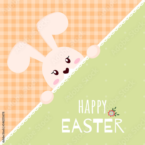 Happy Easter greeting card template. Cute bunny. Cartoon style.