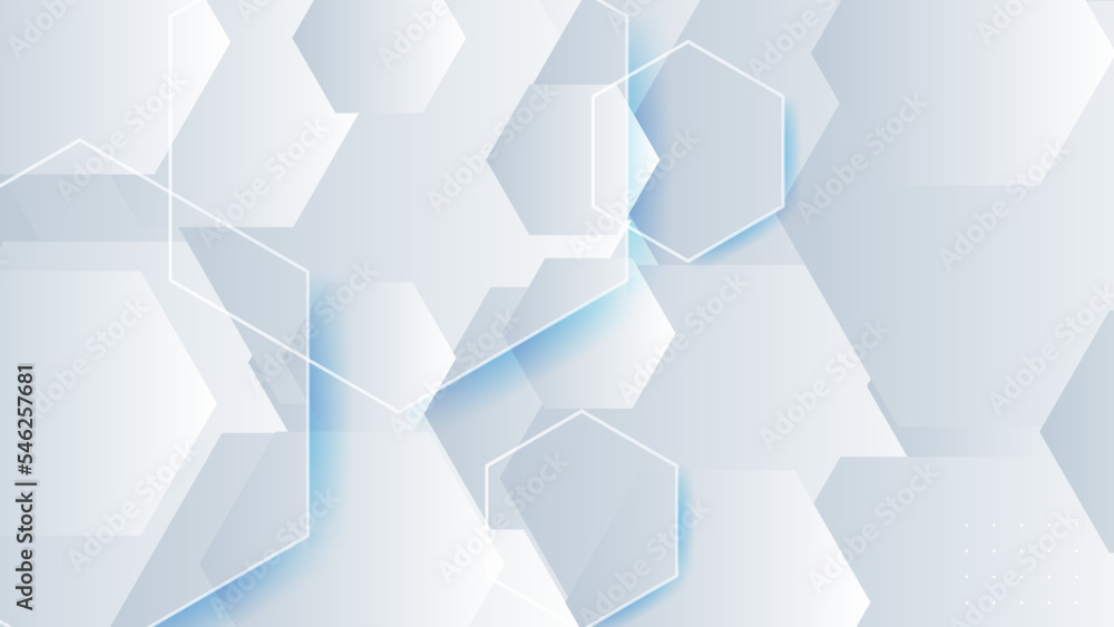 Abstract. Hexagon white background , blue light and shadow. Vector illustration