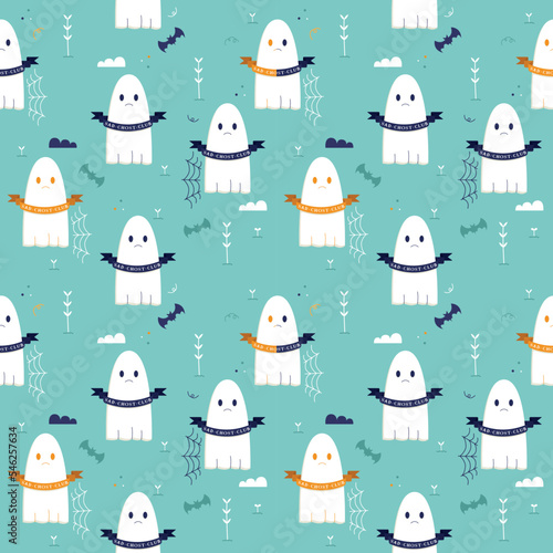Blue ghost seamless pattern. Cute style background. Vector illustration. (ID: 546257634)