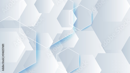 Abstract. Hexagon white background , blue light and shadow. Vector illustration