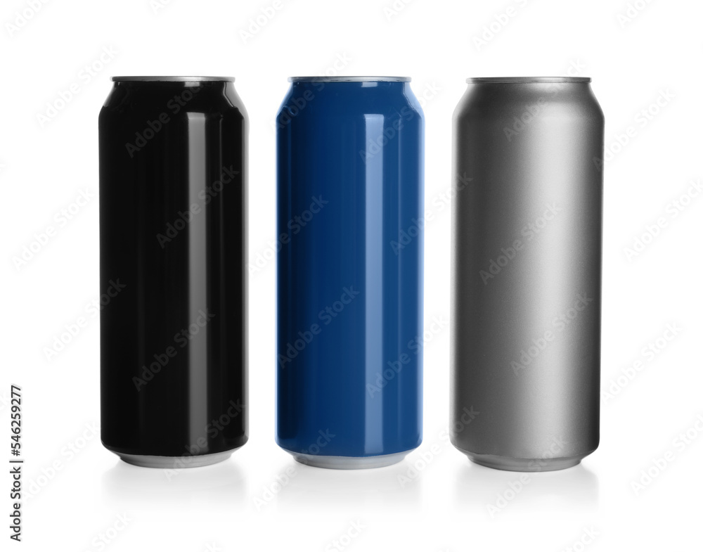 Aluminum cans on white background. Mockup for design Aluminum cans on white background. Mockup for design