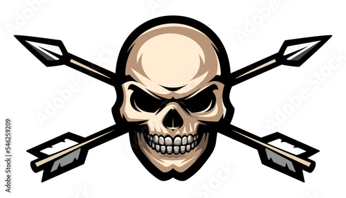 Human skull and crossed arrows. Wild west. Indians and cowboys. T-shirt print.