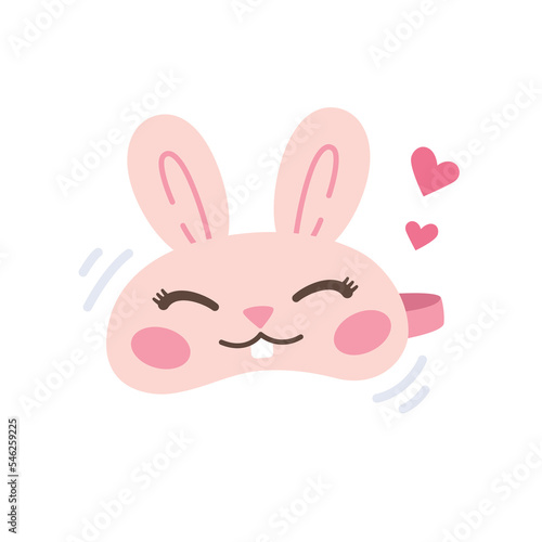 Kids sleeping mask. Cute bunny mask. Colorful vector illustration. Pink rabbit eye mask for girls.